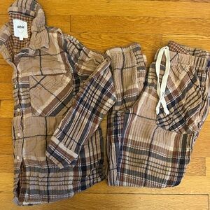 Aerie Brown and Tan Plaid Lounge Set